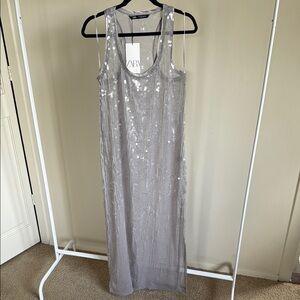 Zara Silver Sequin Maxi Dress